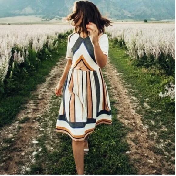 Piper & Scoot Dresses & Skirts - Piper & Scoot Striped Short Sleeve Cotton Midi Eleanor Dress Size XS